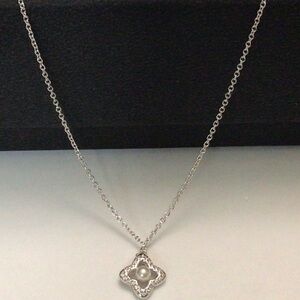 David Yurman 18K Gold 5mm Venetian Quatrefoil Pearl & Dia Pendant Necklace NWT